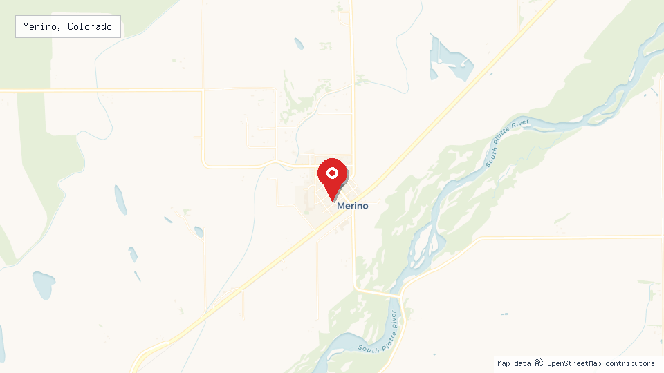 Street map of Merino, Colorado with location pin