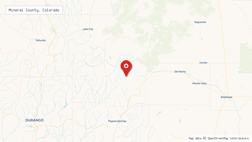 Street map of Mineral County, Colorado with location pin