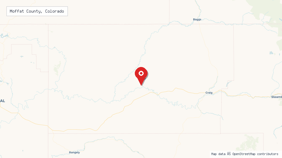 Street map of Moffat County, Colorado with location pin