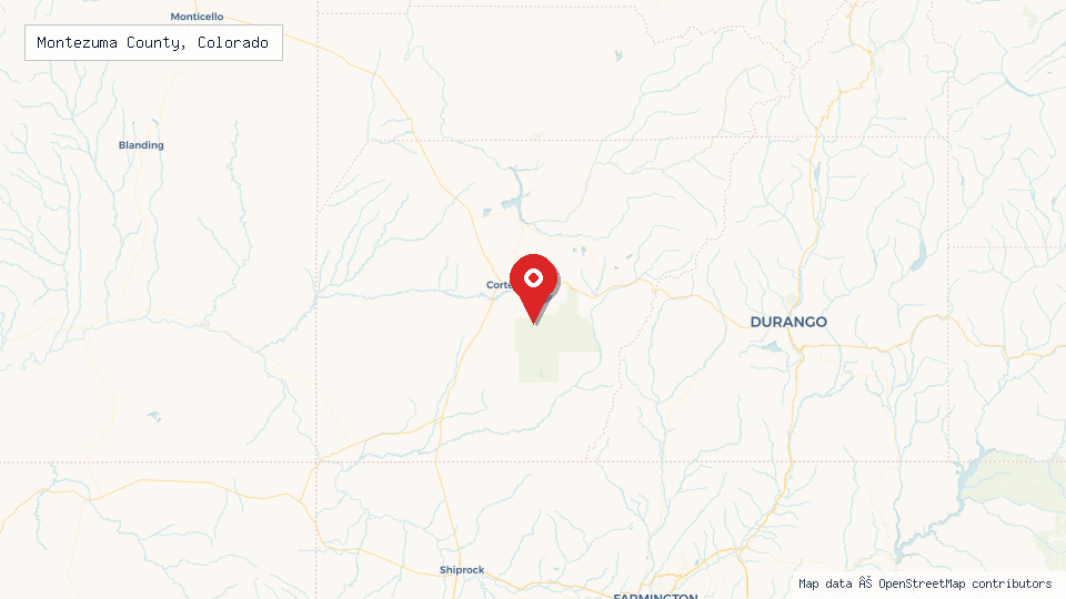 Street map of Montezuma County, Colorado with location pin