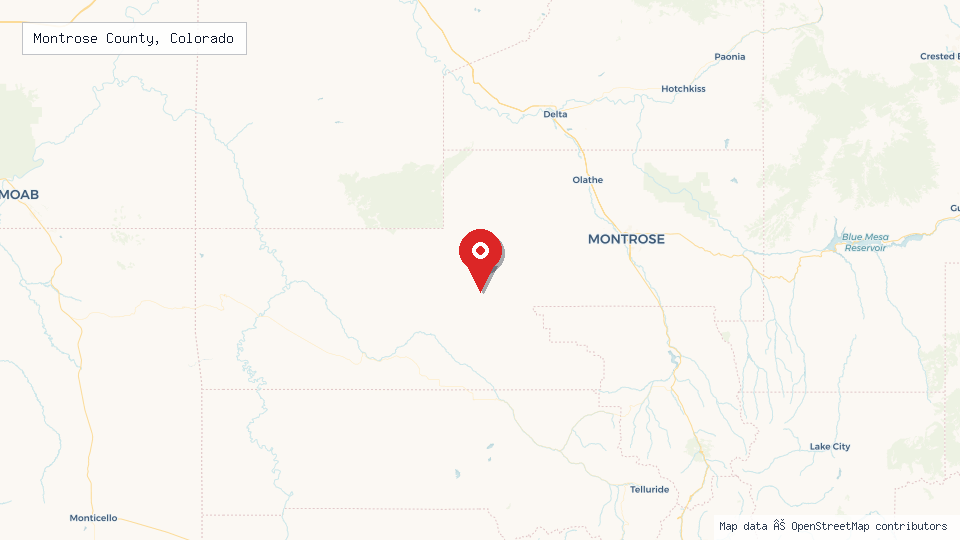 Street map of Montrose County, Colorado with location pin