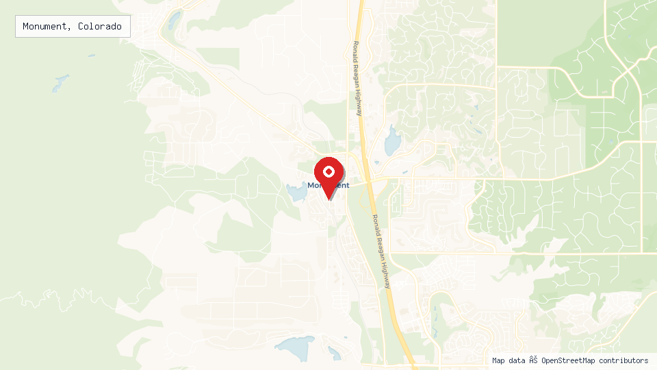 Street map of Monument, Colorado with location pin