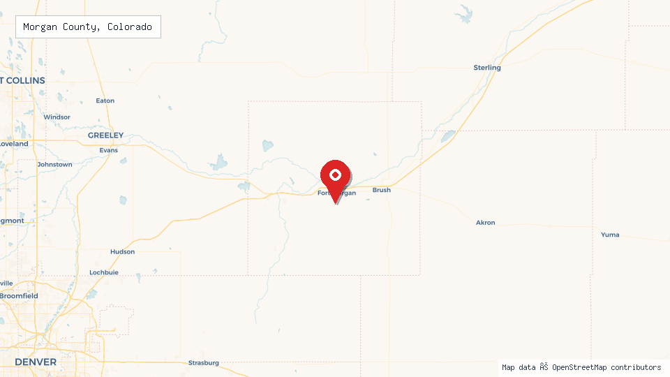 Street map of Morgan County, Colorado with location pin