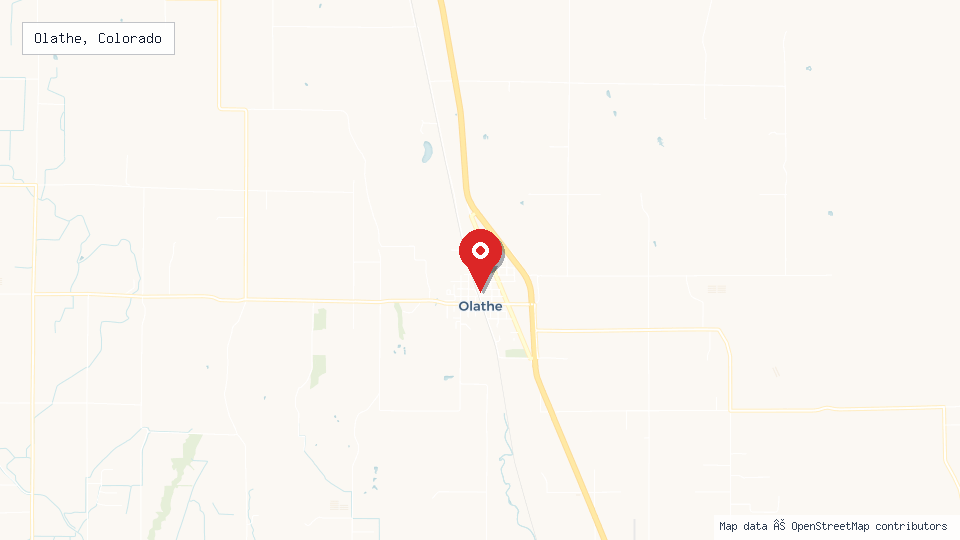 Street map of Olathe, Colorado with location pin