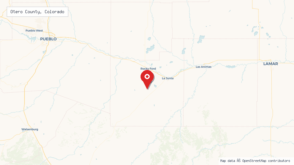 Street map of Otero County, Colorado with location pin