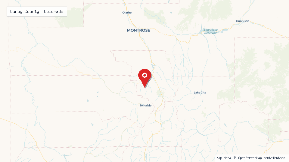 Street map of Ouray County, Colorado with location pin