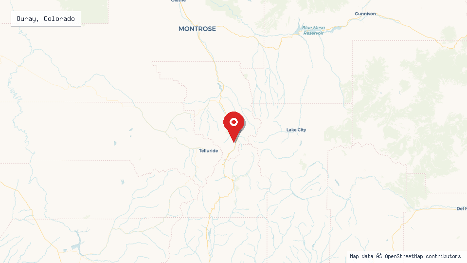 Street map of Ouray, Colorado with location pin