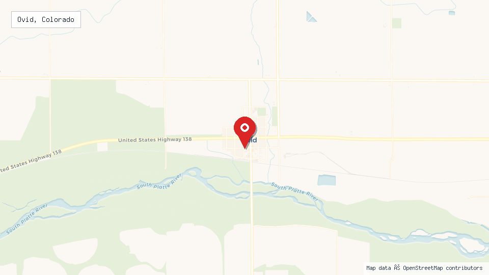 Street map of Ovid, Colorado with location pin