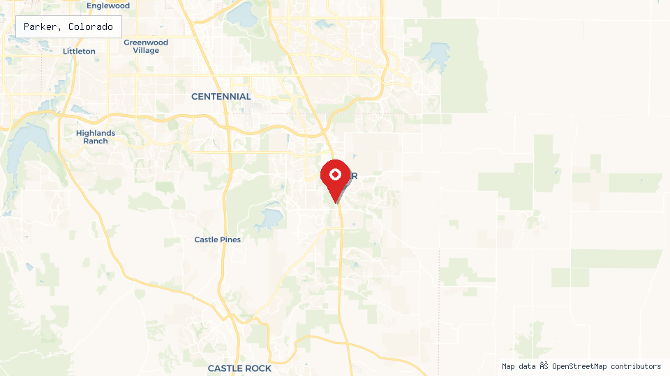Street map of Parker, Colorado with location pin