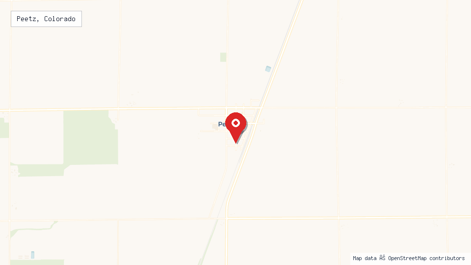 Street map of Peetz, Colorado with location pin