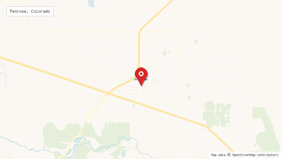 Street map of Penrose, Colorado with location pin