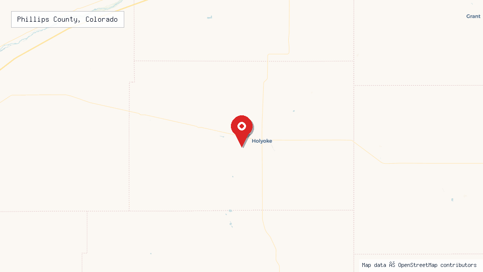 Street map of Phillips County, Colorado with location pin