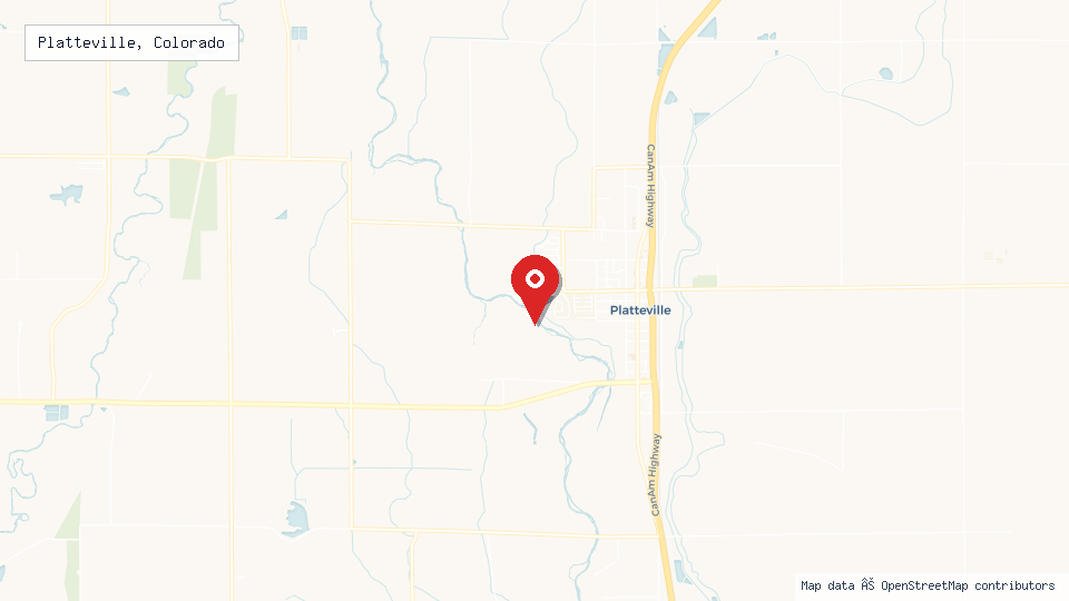 Street map of Platteville, Colorado with location pin
