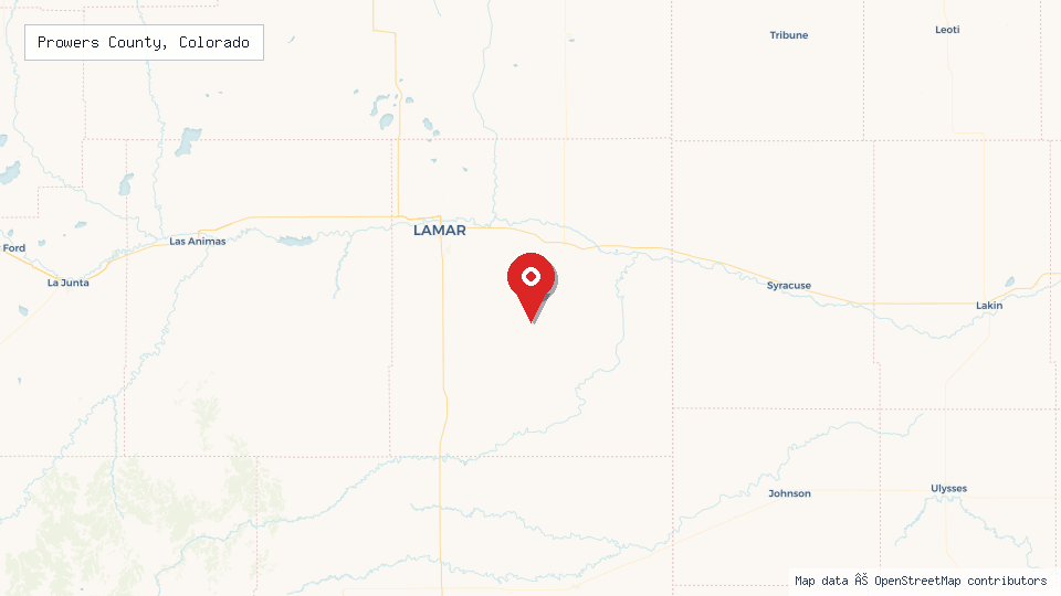 Street map of Prowers County, Colorado with location pin