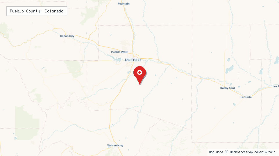 Street map of Pueblo County, Colorado with location pin