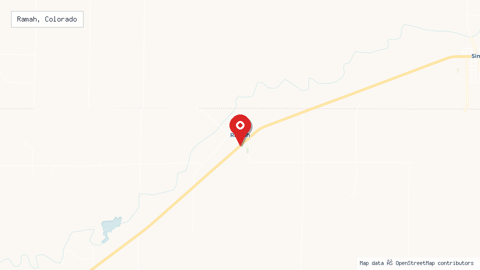 Street map of Ramah, Colorado with location pin