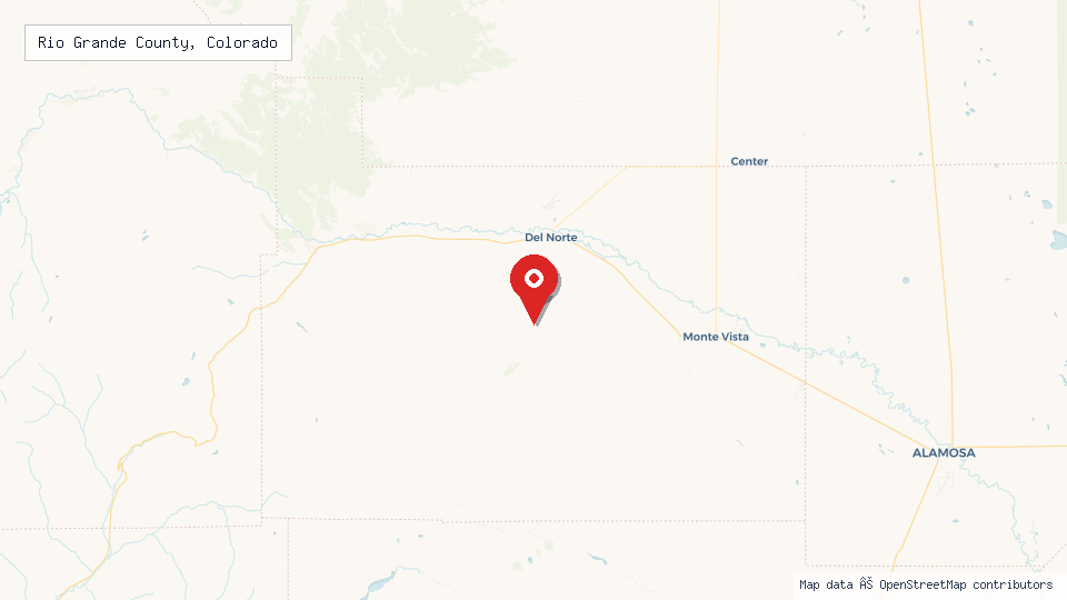 Street map of Rio Grande County, Colorado with location pin