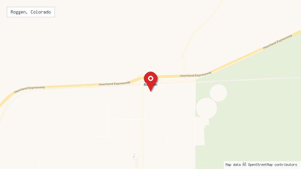 Street map of Roggen, Colorado with location pin