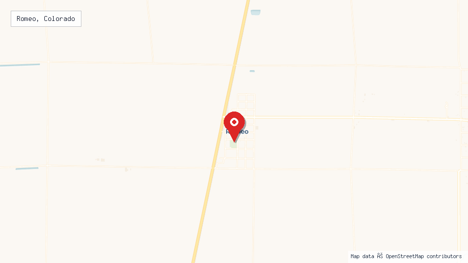 Street map of Romeo, Colorado with location pin