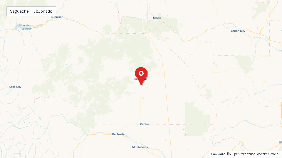 Street map of Saguache, Colorado with location pin