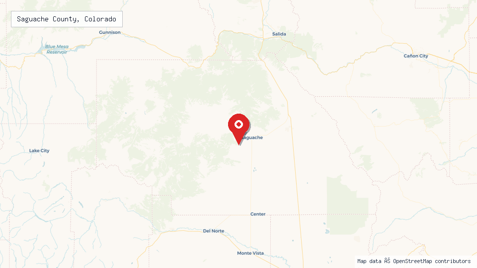 Street map of Saguache County, Colorado with location pin