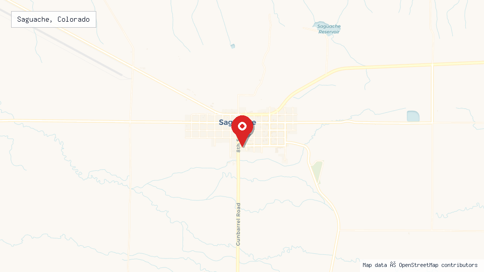 Street map of Saguache, Colorado with location pin