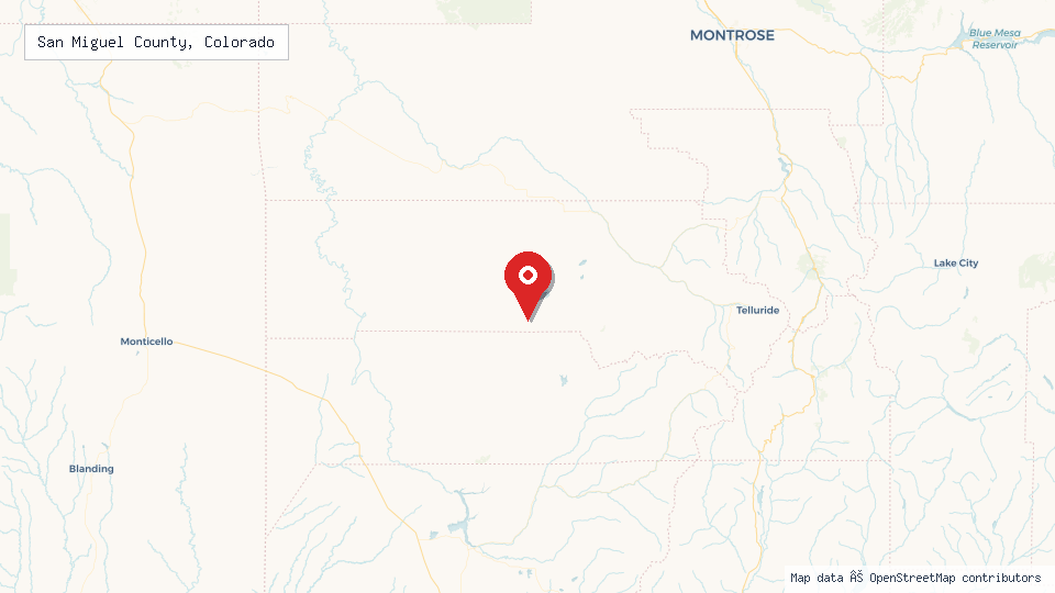 Street map of San Miguel County, Colorado with location pin