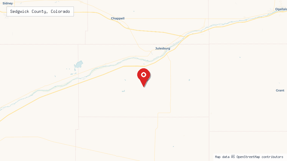Street map of Sedgwick County, Colorado with location pin