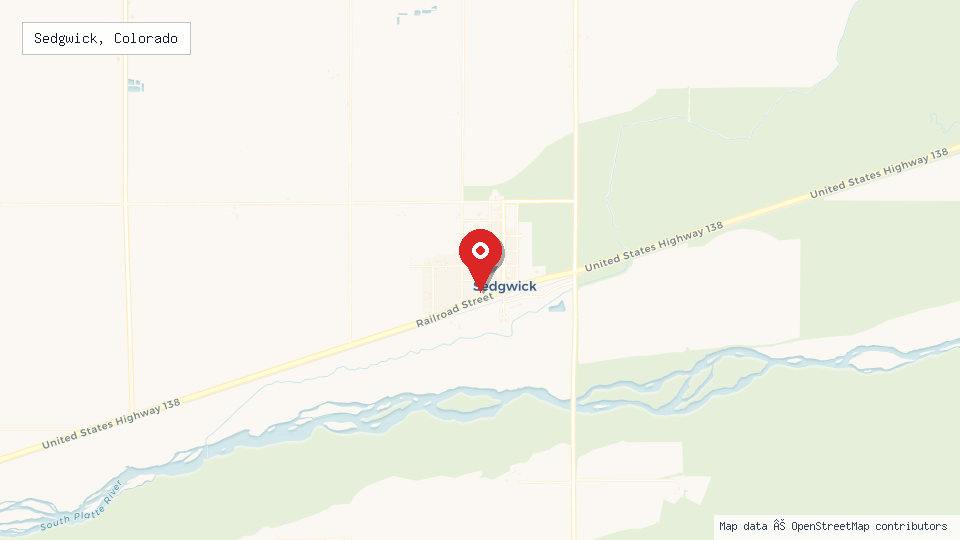 Street map of Sedgwick, Colorado with location pin
