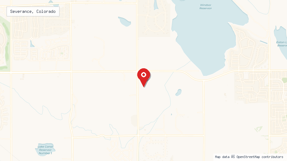 Street map of Severance, Colorado with location pin