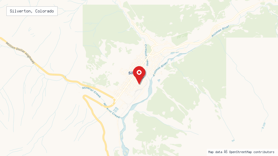 Street map of Silverton, Colorado with location pin