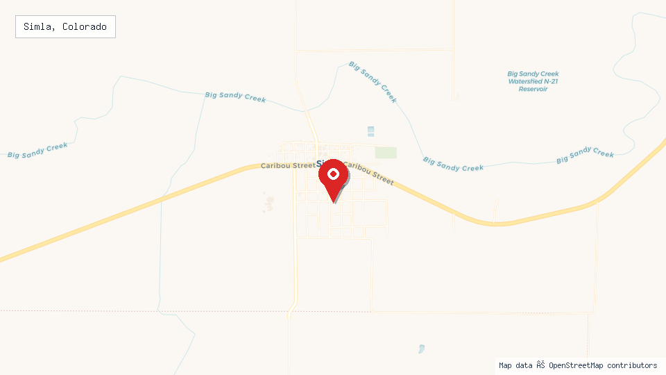 Street map of Simla, Colorado with location pin