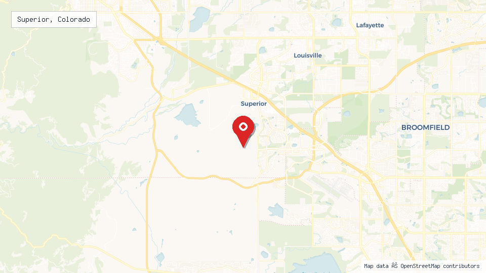 Street map of Superior, Colorado with location pin