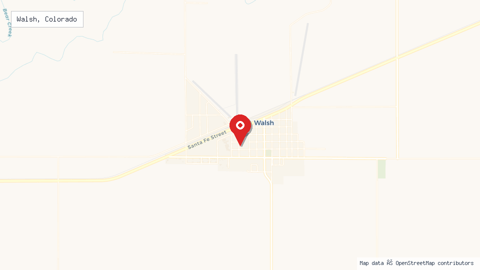 Street map of Walsh, Colorado with location pin