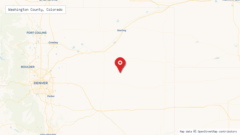 Street map of Washington County, Colorado with location pin