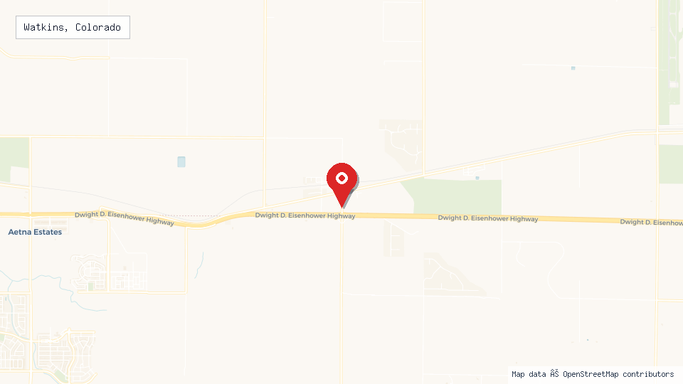 Street map of Watkins, Colorado with location pin