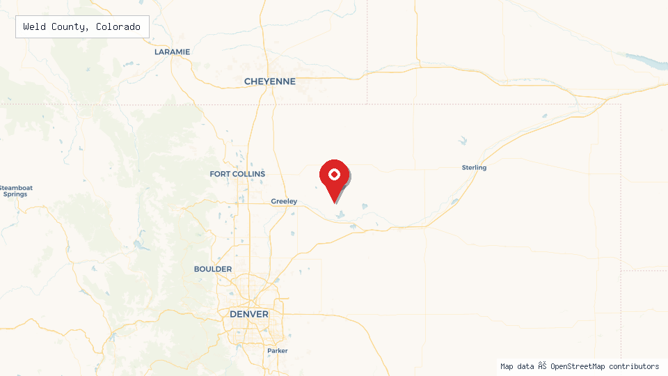 Street map of Weld County, Colorado with location pin