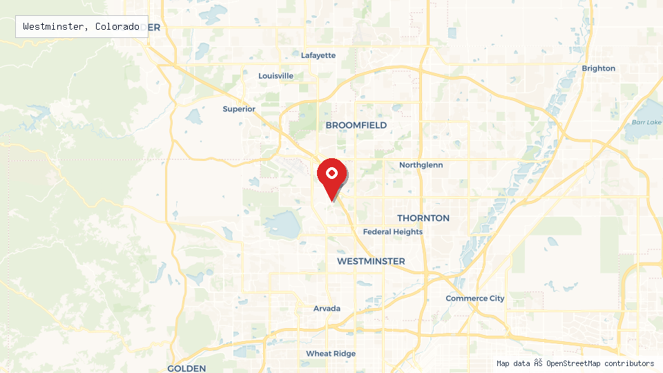 Street map of Westminster, Colorado with location pin