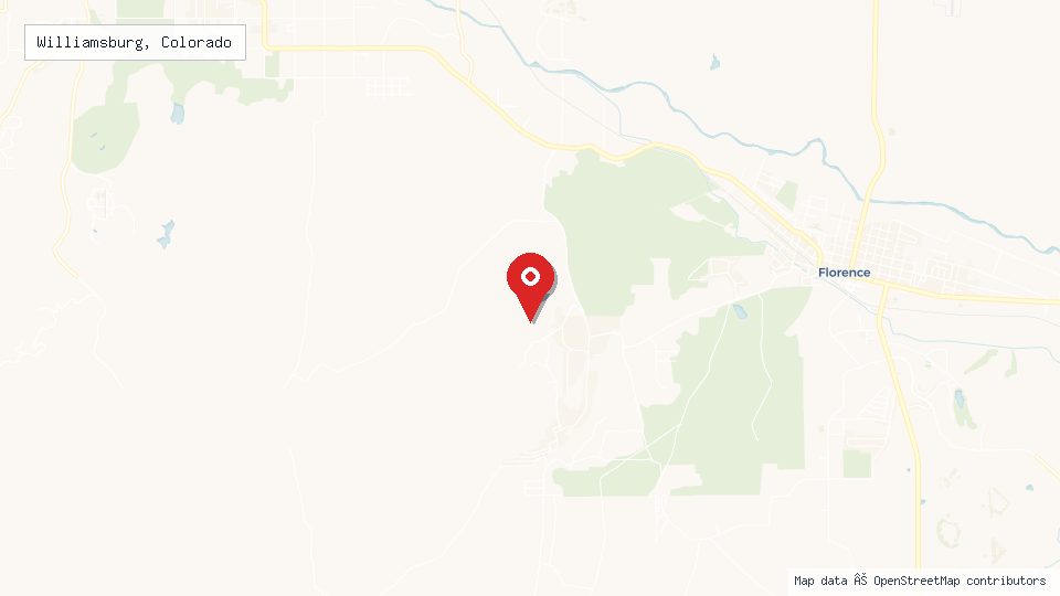 Street map of Williamsburg, Colorado with location pin