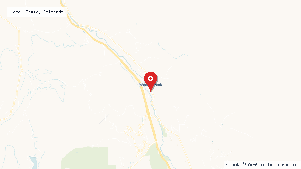 Street map of Woody Creek, Colorado with location pin