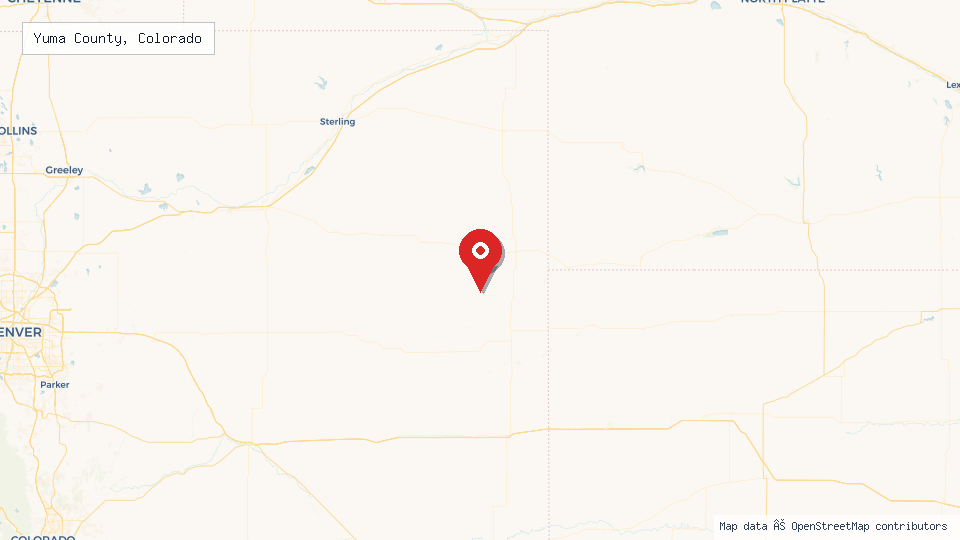 Street map of Yuma County, Colorado with location pin