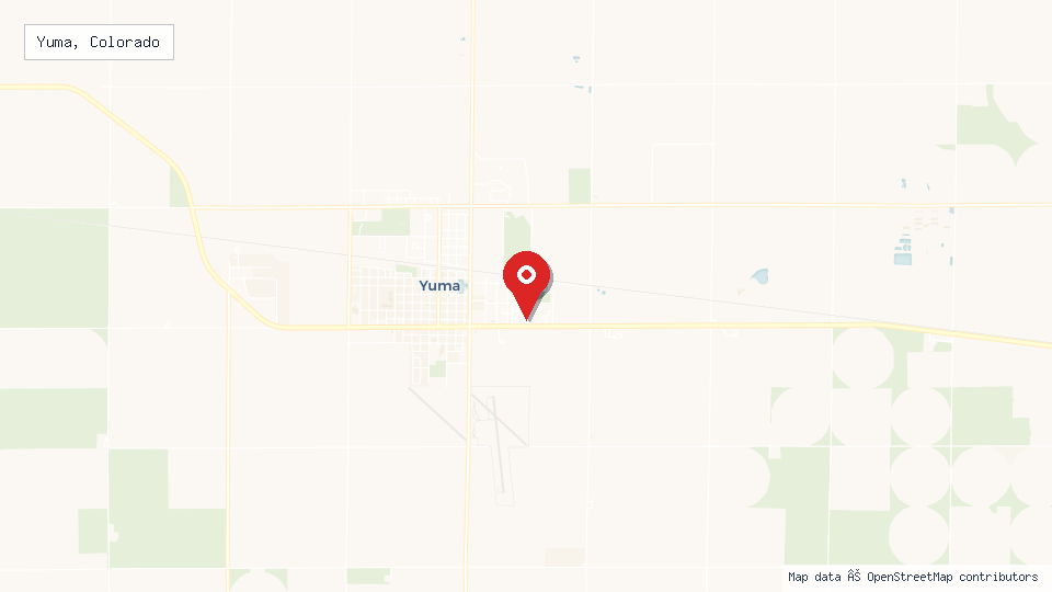 Street map of Yuma, Colorado with location pin