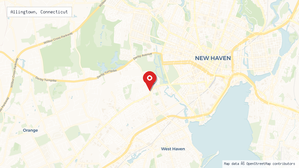 Street map of Allingtown, Connecticut with location pin