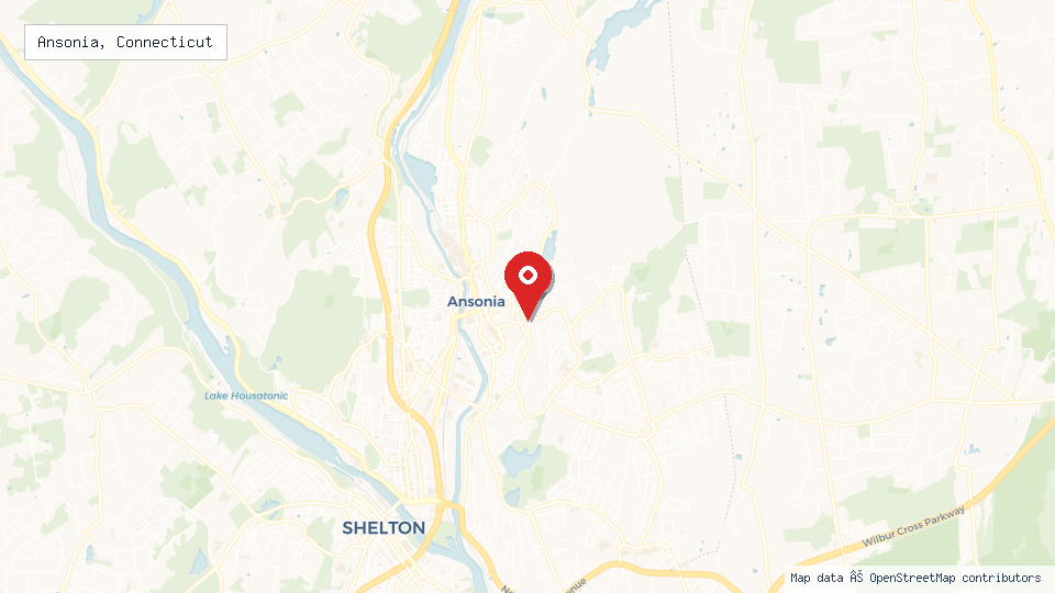 Street map of Ansonia, Connecticut with location pin
