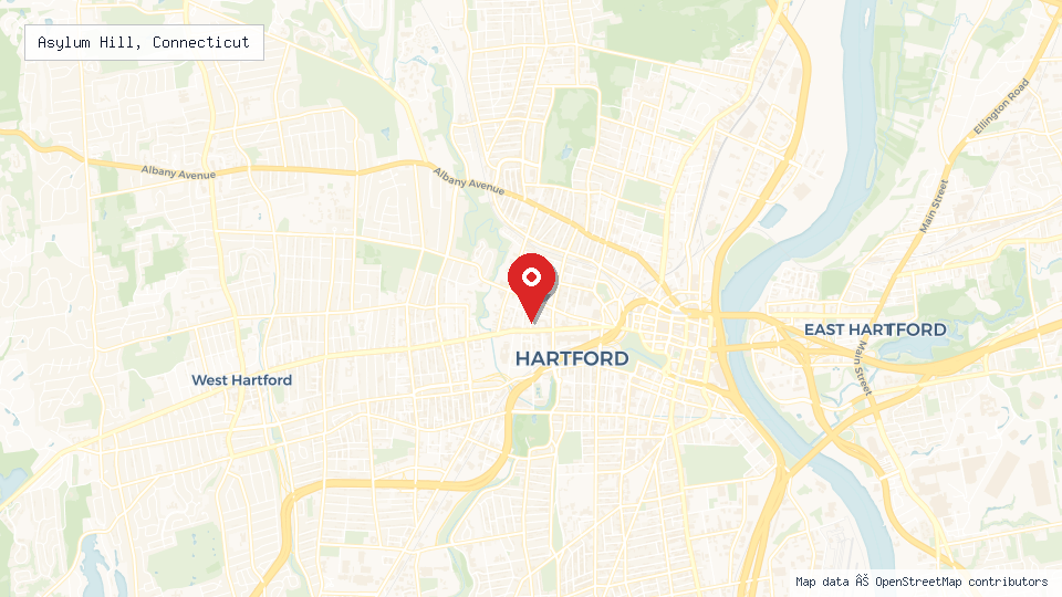 Street map of Asylum Hill, Connecticut with location pin