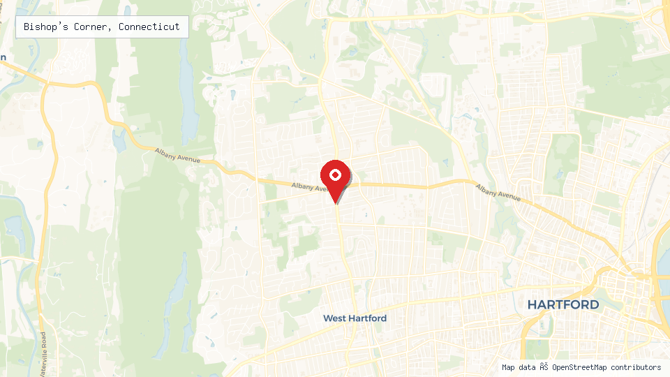 Street map of Bishop's Corner, Connecticut with location pin