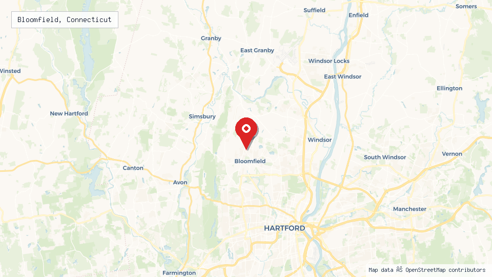 Street map of Bloomfield, Connecticut with location pin