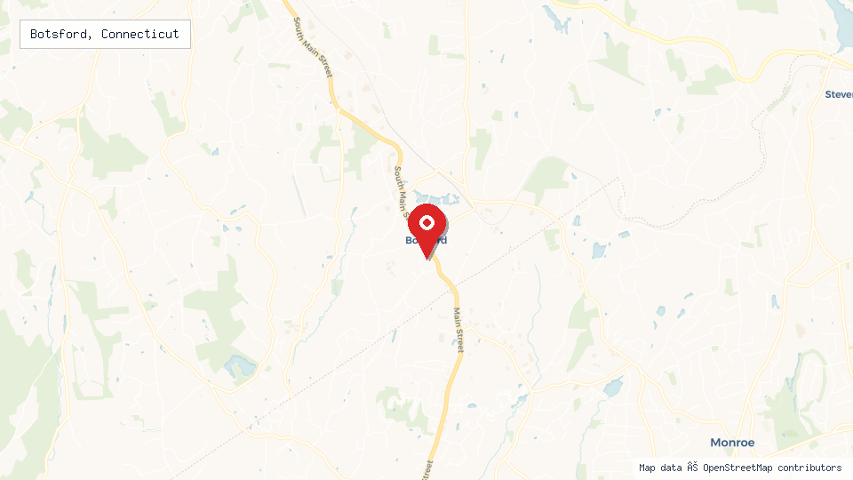 Street map of Botsford, Connecticut with location pin