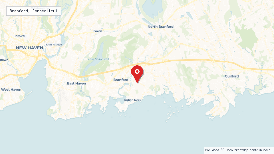Street map of Branford, Connecticut with location pin