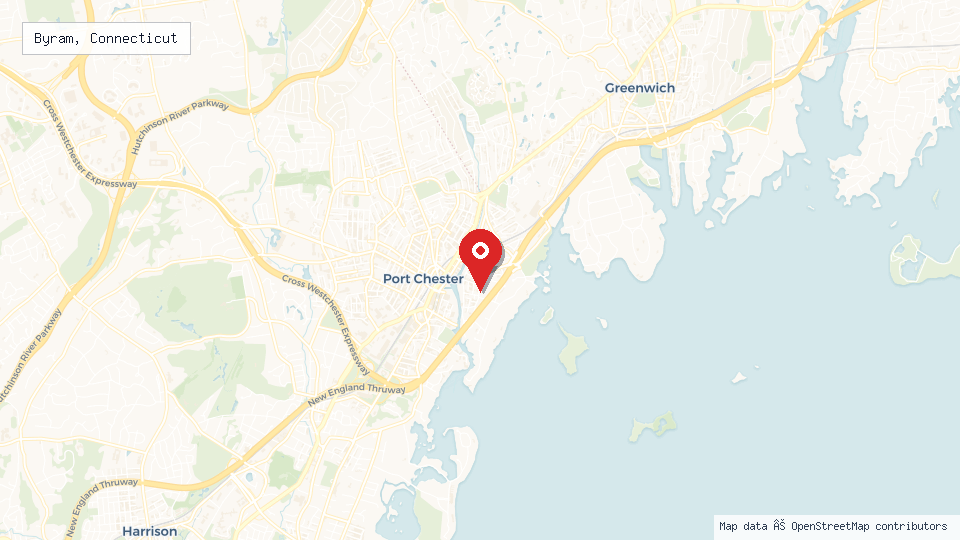 Street map of Byram, Connecticut with location pin